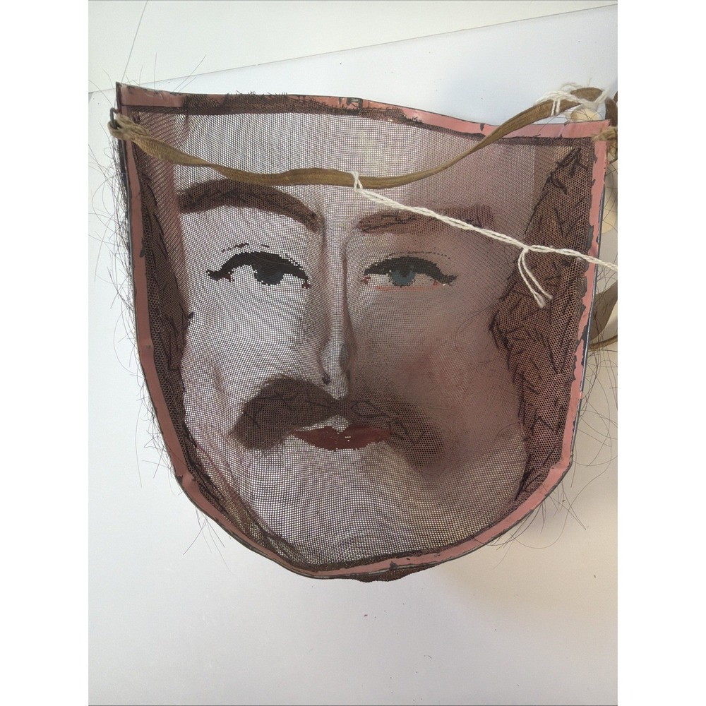 Antique Wire Mesh Fraternal Mask 1900s IOOF LA Natural History Museum Tag - Picture 10 of 11